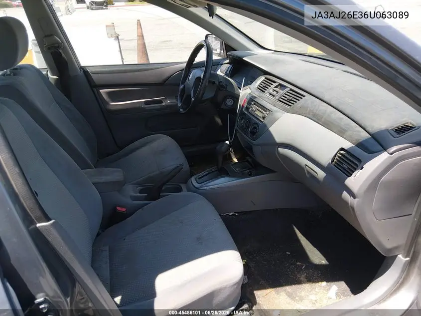 2006 Mitsubishi Lancer Es/Se VIN: JA3AJ26E36U063089 Lot: 45486101