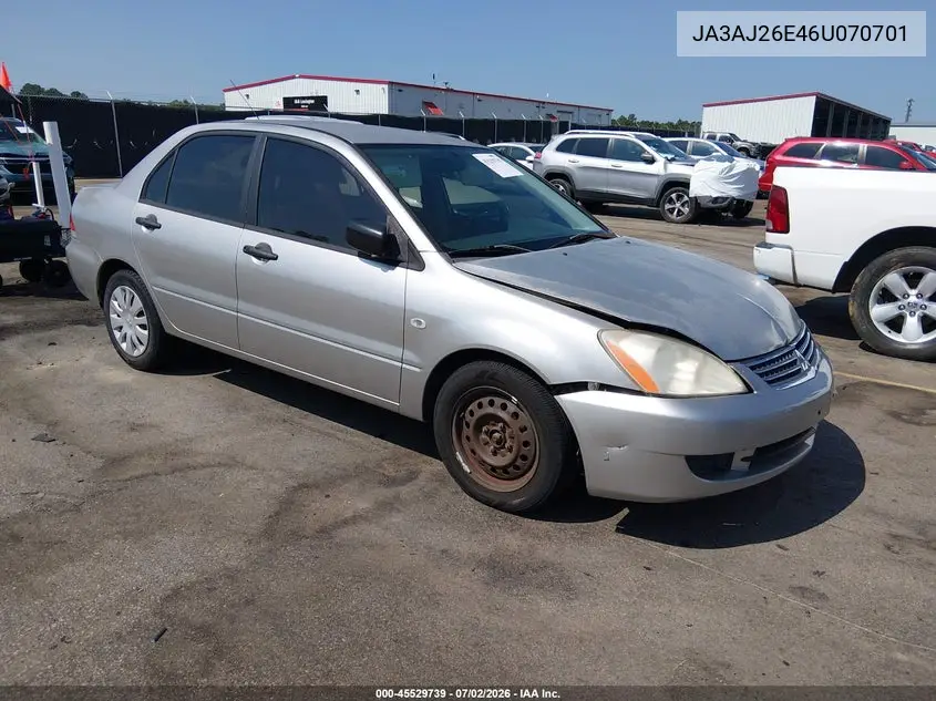 2006 Mitsubishi Lancer Es/Se VIN: JA3AJ26E46U070701 Lot: 45529739