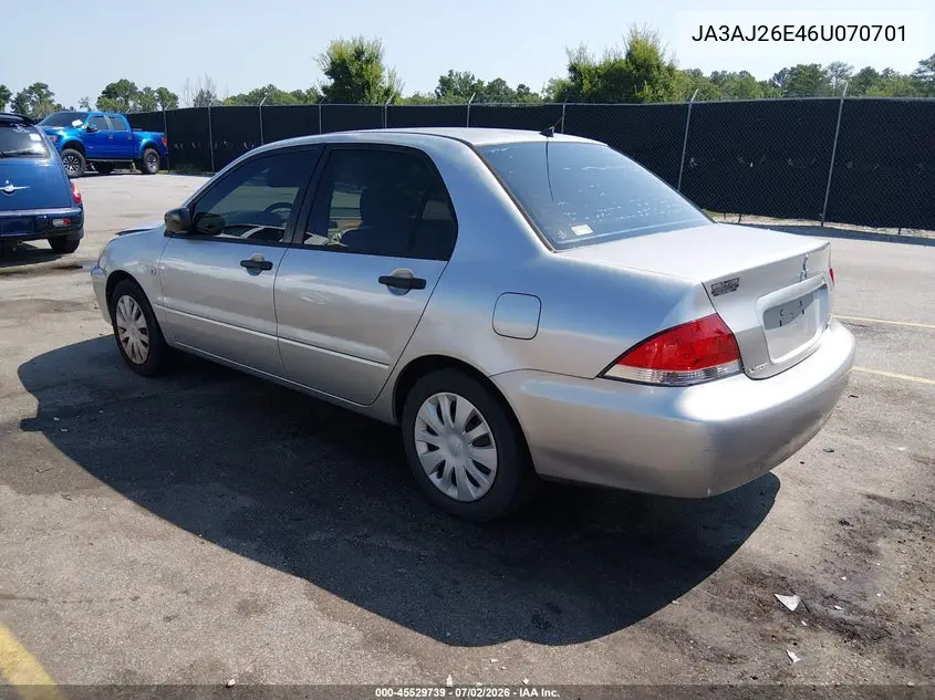 2006 Mitsubishi Lancer Es/Se VIN: JA3AJ26E46U070701 Lot: 45529739