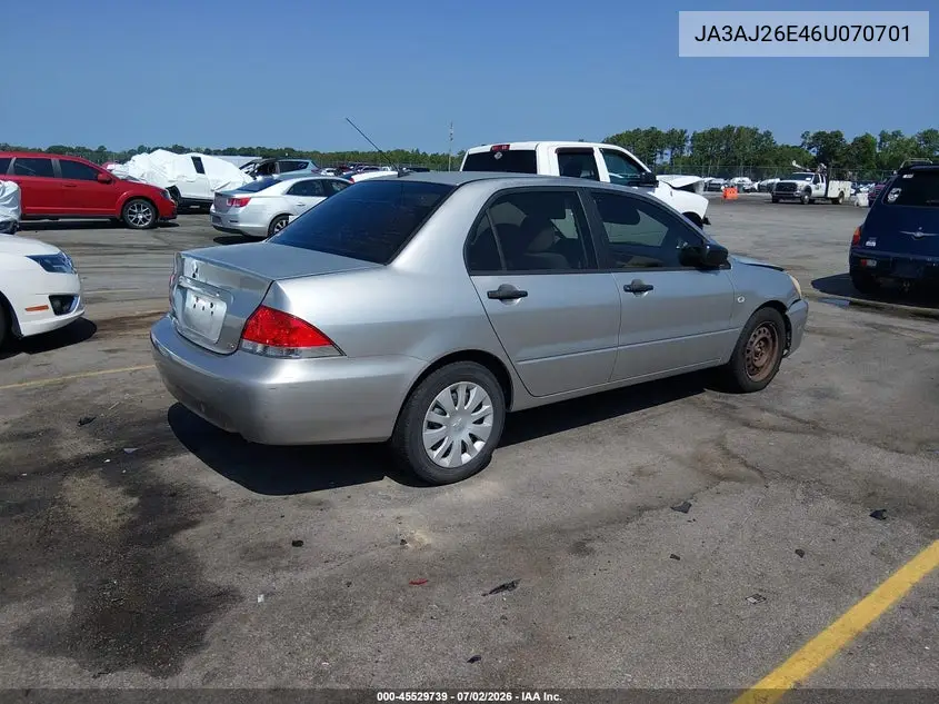2006 Mitsubishi Lancer Es/Se VIN: JA3AJ26E46U070701 Lot: 45529739