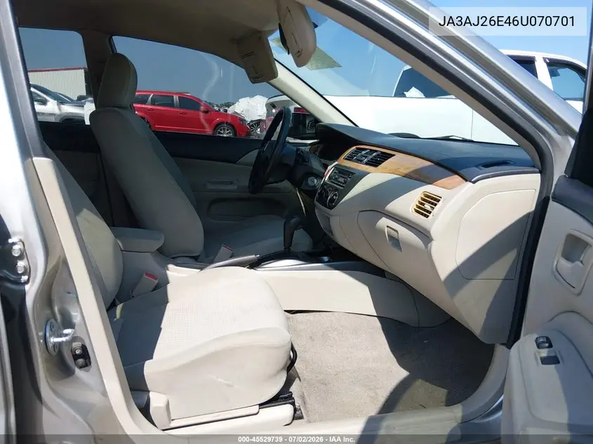 2006 Mitsubishi Lancer Es/Se VIN: JA3AJ26E46U070701 Lot: 45529739