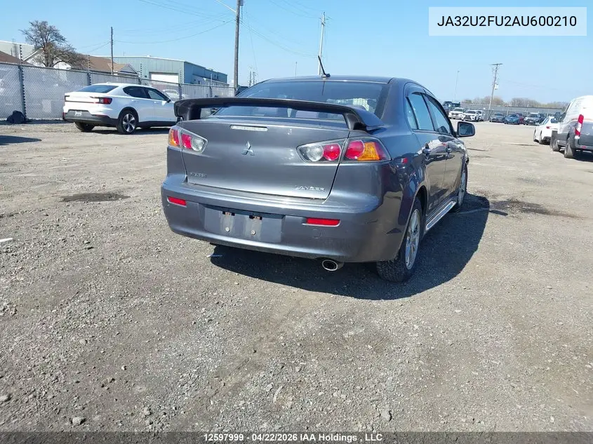 2010 Mitsubishi Lancer Es/Es Sport VIN: JA32U2FU2AU600210 Lot: 12597999