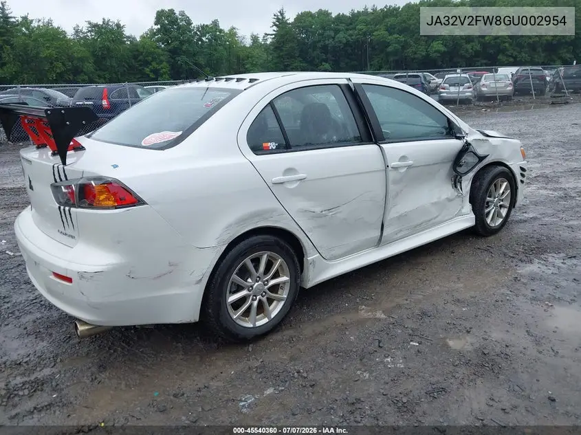 2016 Mitsubishi Lancer Es/Se/Sel VIN: JA32V2FW8GU002954 Lot: 45540360