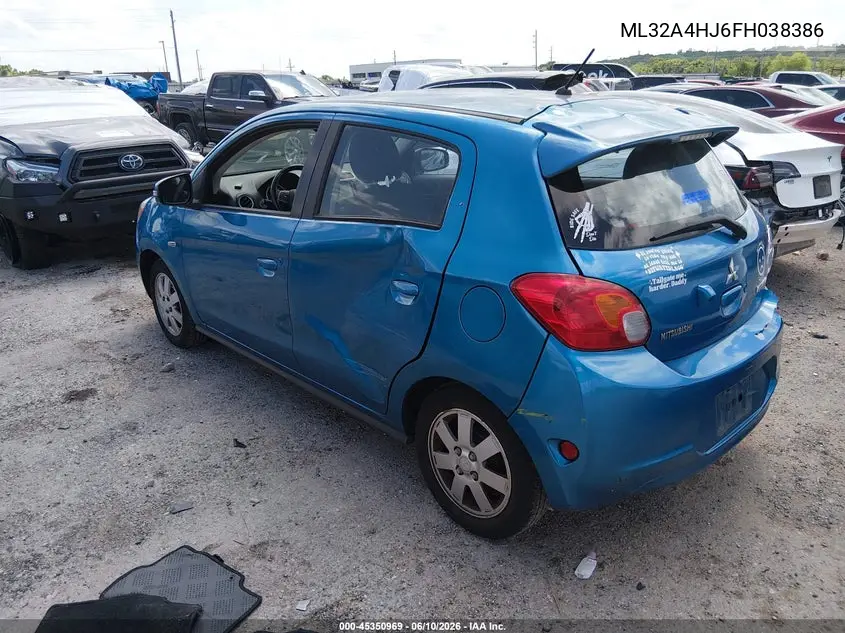 2015 Mitsubishi Mirage Es/Rf VIN: ML32A4HJ6FH038386 Lot: 45350969