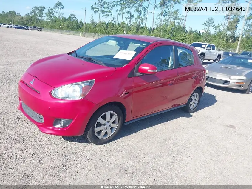 2015 Mitsubishi Mirage Es VIN: ML32A4HJ2FH034643 Lot: 45668516