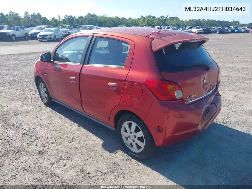 2015 Mitsubishi Mirage Es VIN: ML32A4HJ2FH034643 Lot: 45668516