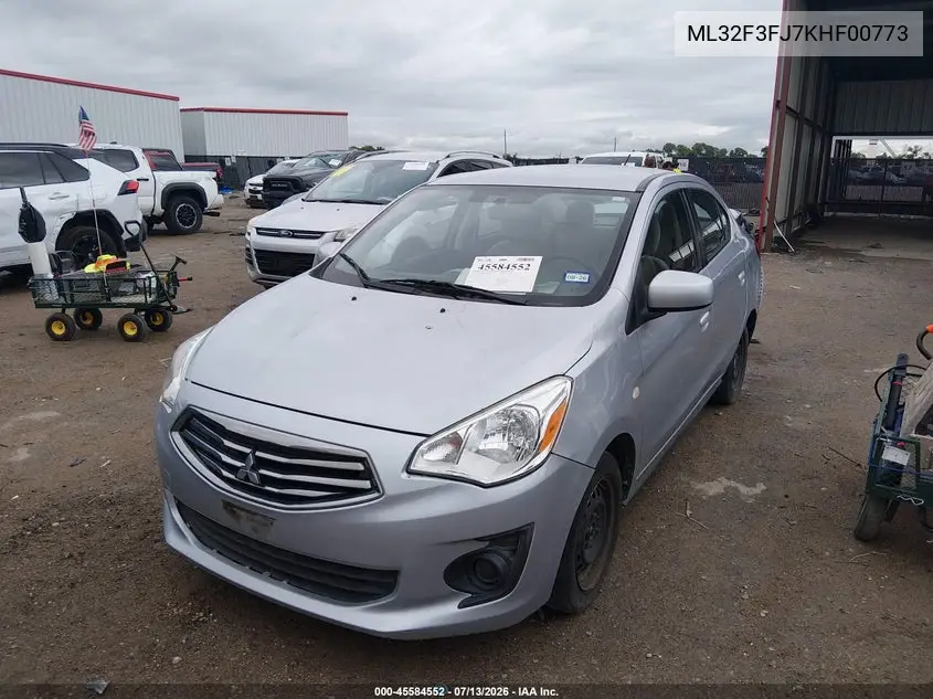 2019 Mitsubishi Mirage G4 Es VIN: ML32F3FJ7KHF00773 Lot: 45584552