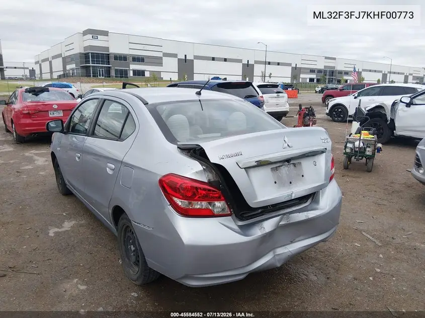 2019 Mitsubishi Mirage G4 Es VIN: ML32F3FJ7KHF00773 Lot: 45584552