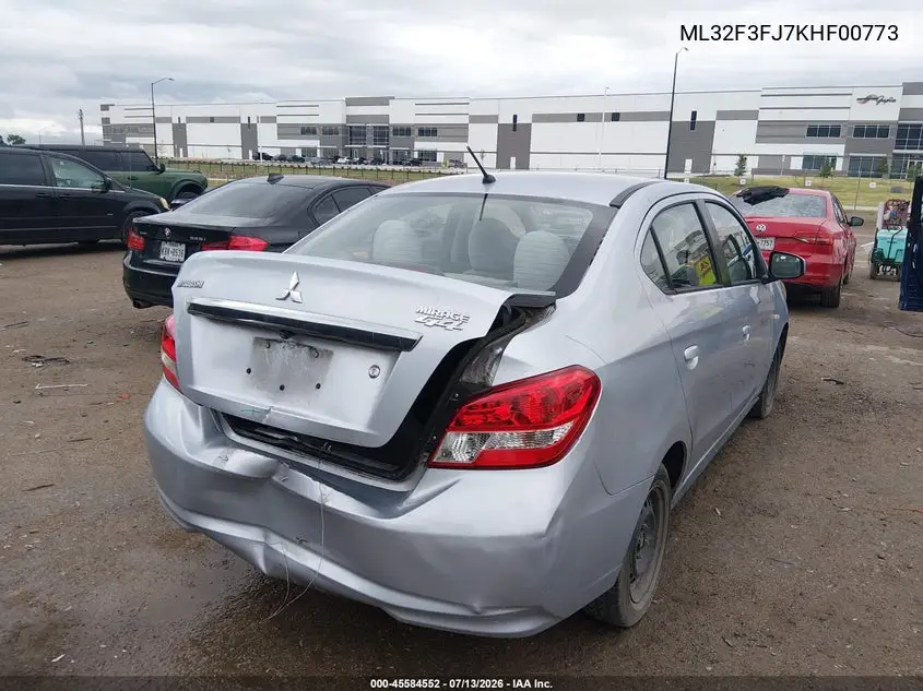 2019 Mitsubishi Mirage G4 Es VIN: ML32F3FJ7KHF00773 Lot: 45584552