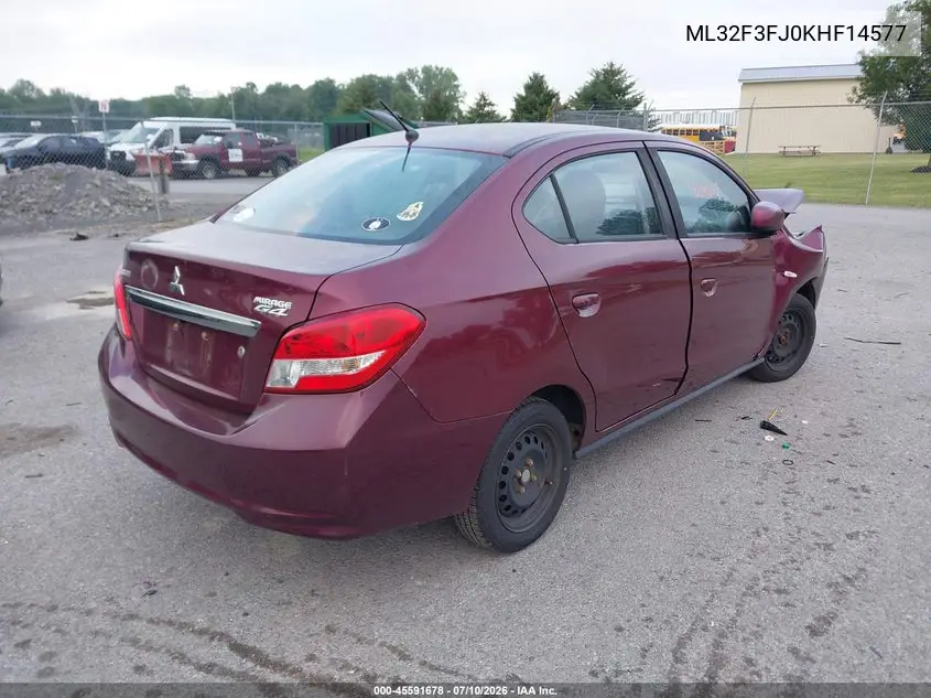 2019 Mitsubishi Mirage G4 Es VIN: ML32F3FJ0KHF14577 Lot: 45591678