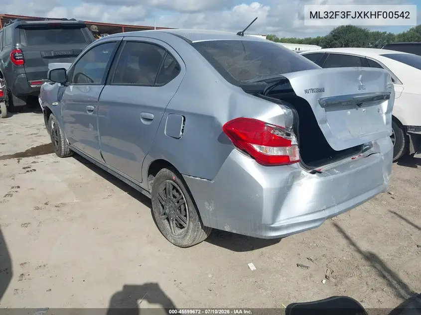 2019 Mitsubishi Mirage G4 Es/Rf VIN: ML32F3FJXKHF00542 Lot: 45599672