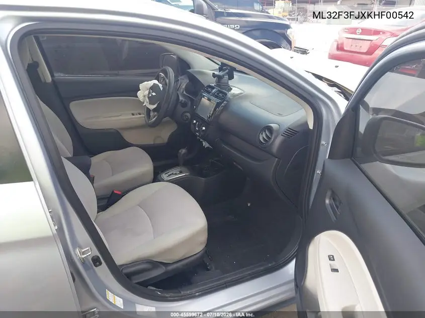 2019 Mitsubishi Mirage G4 Es/Rf VIN: ML32F3FJXKHF00542 Lot: 45599672