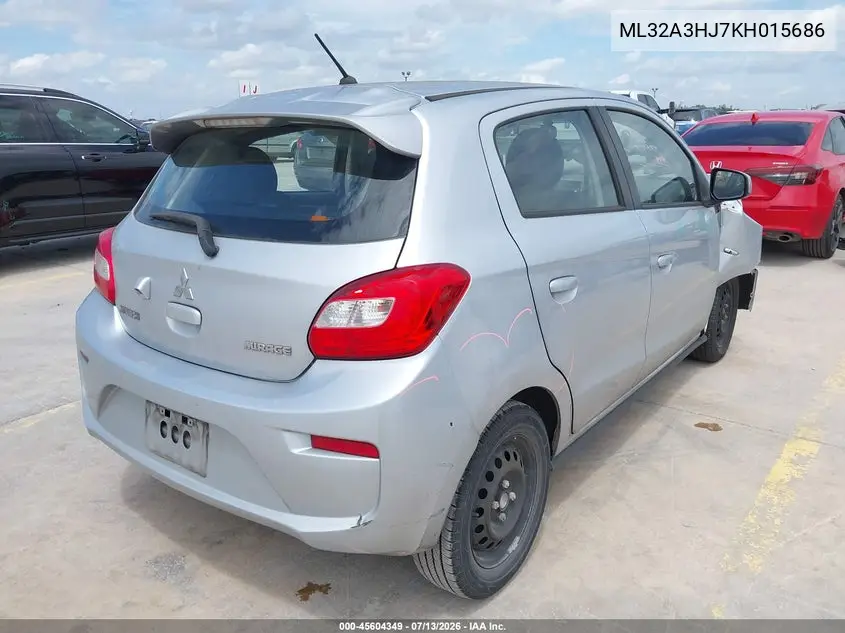 2019 Mitsubishi Mirage Es VIN: ML32A3HJ7KH015686 Lot: 45604349