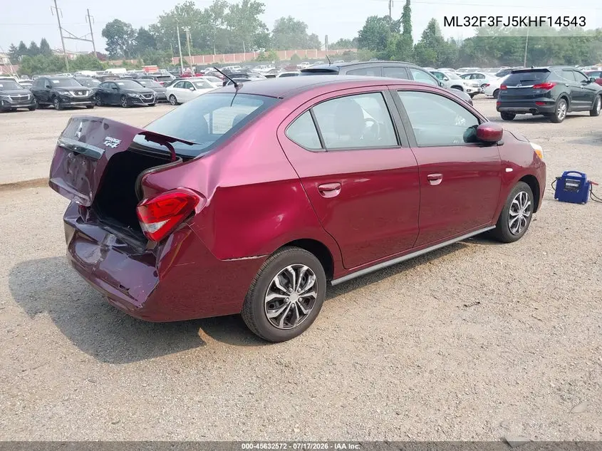 2019 Mitsubishi Mirage G4 Es VIN: ML32F3FJ5KHF14543 Lot: 45632572