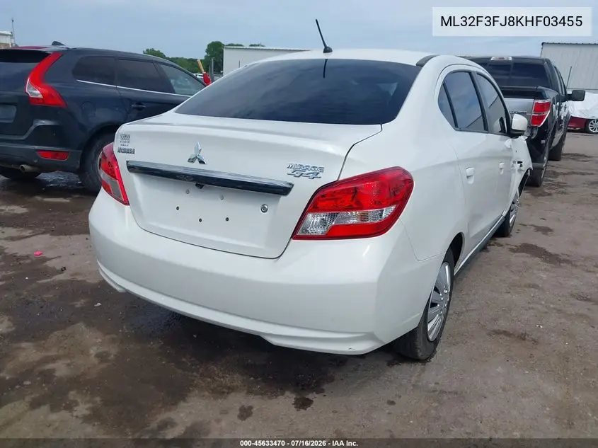 2019 Mitsubishi Mirage G4 Es VIN: ML32F3FJ8KHF03455 Lot: 45633470