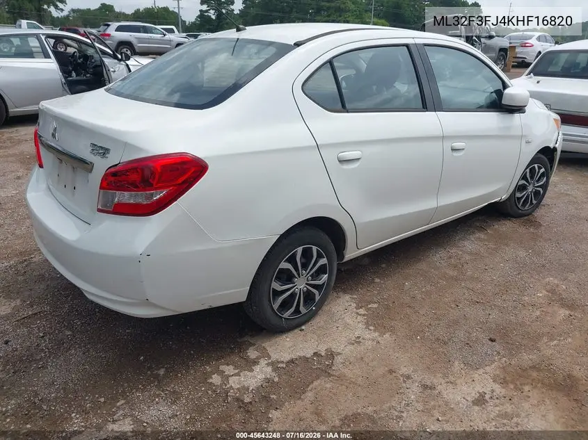 2019 Mitsubishi Mirage G4 Es/Rf VIN: ML32F3FJ4KHF16820 Lot: 45643248