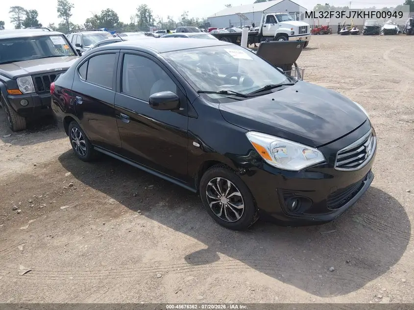 2019 Mitsubishi Mirage G4 Es VIN: ML32F3FJ7KHF00949 Lot: 45676362