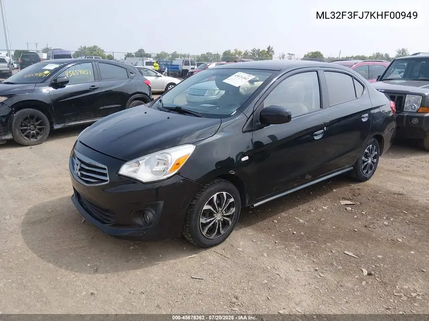 2019 Mitsubishi Mirage G4 Es VIN: ML32F3FJ7KHF00949 Lot: 45676362