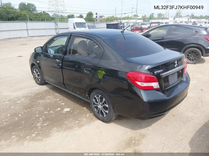 2019 Mitsubishi Mirage G4 Es VIN: ML32F3FJ7KHF00949 Lot: 45676362