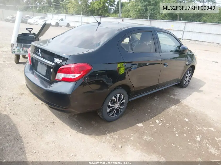2019 Mitsubishi Mirage G4 Es VIN: ML32F3FJ7KHF00949 Lot: 45676362