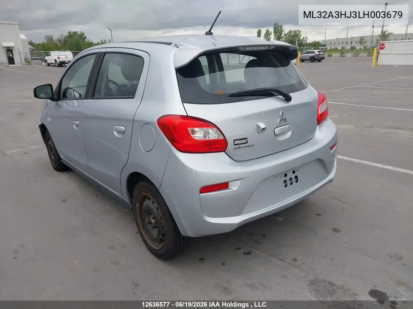 2020 Mitsubishi Mirage Es/Se VIN: ML32A3HJ3LH003679 Lot: 12636577