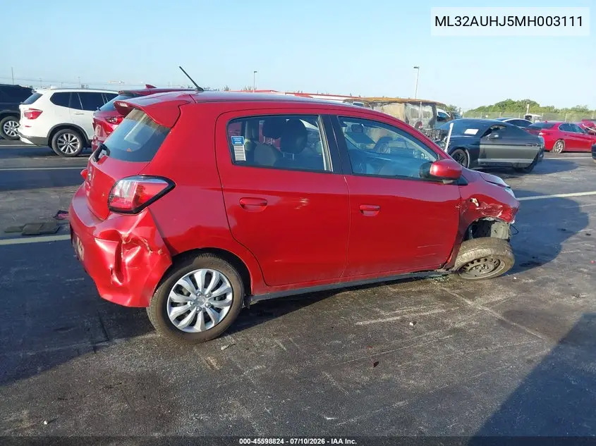 2021 Mitsubishi Mirage Carbonite Edition/Es/Le VIN: ML32AUHJ5MH003111 Lot: 45598824