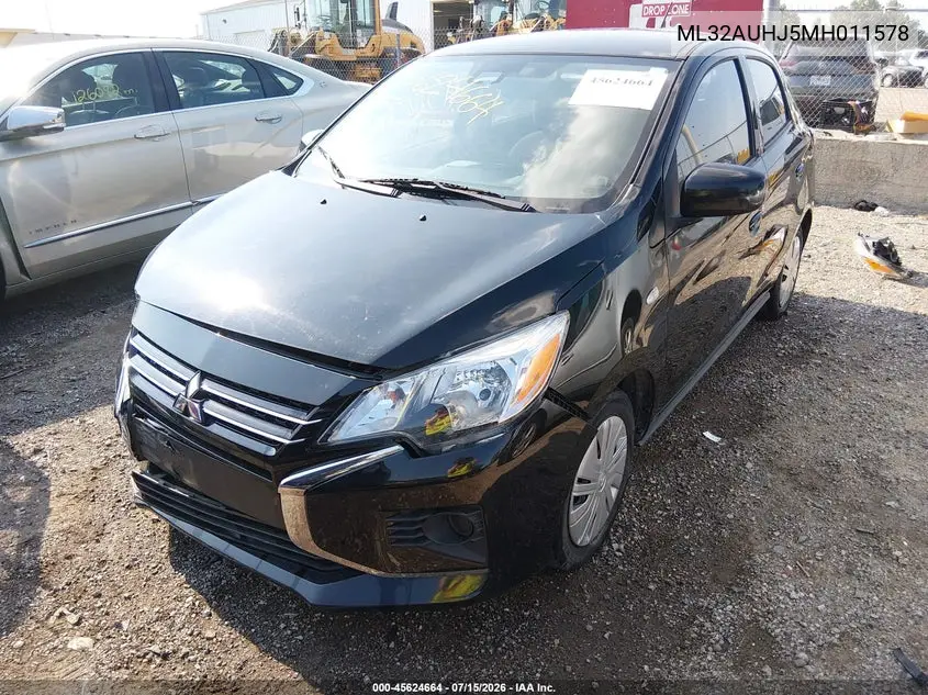2021 Mitsubishi Mirage Carbonite Edition/Es/Le VIN: ML32AUHJ5MH011578 Lot: 45624664
