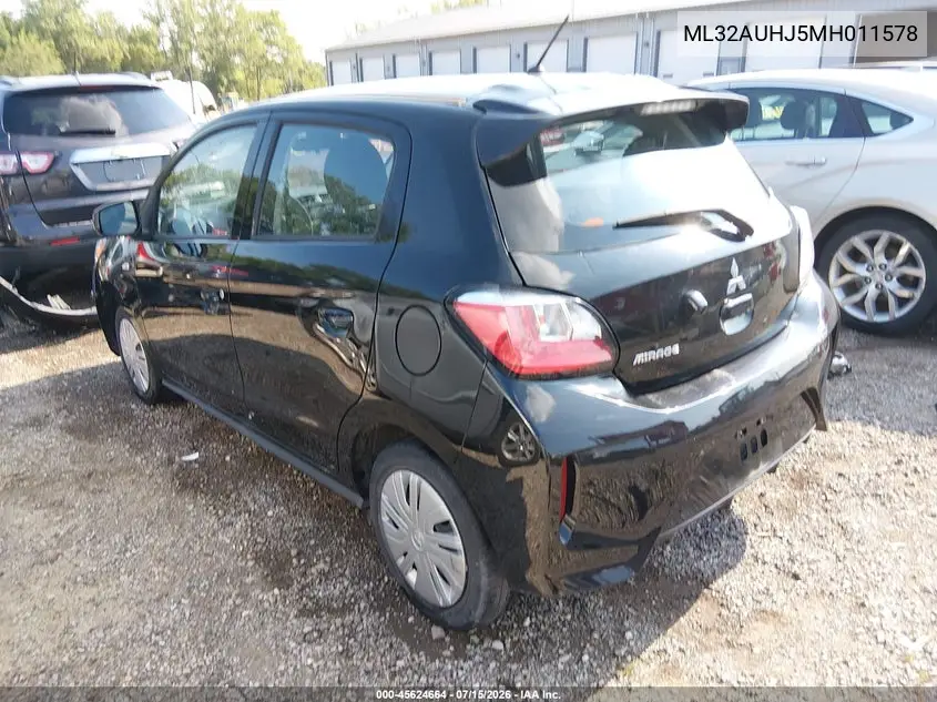 2021 Mitsubishi Mirage Carbonite Edition/Es/Le VIN: ML32AUHJ5MH011578 Lot: 45624664