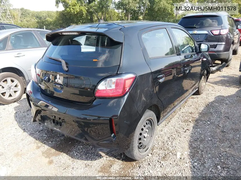 2021 Mitsubishi Mirage Carbonite Edition/Es/Le VIN: ML32AUHJ5MH011578 Lot: 45624664