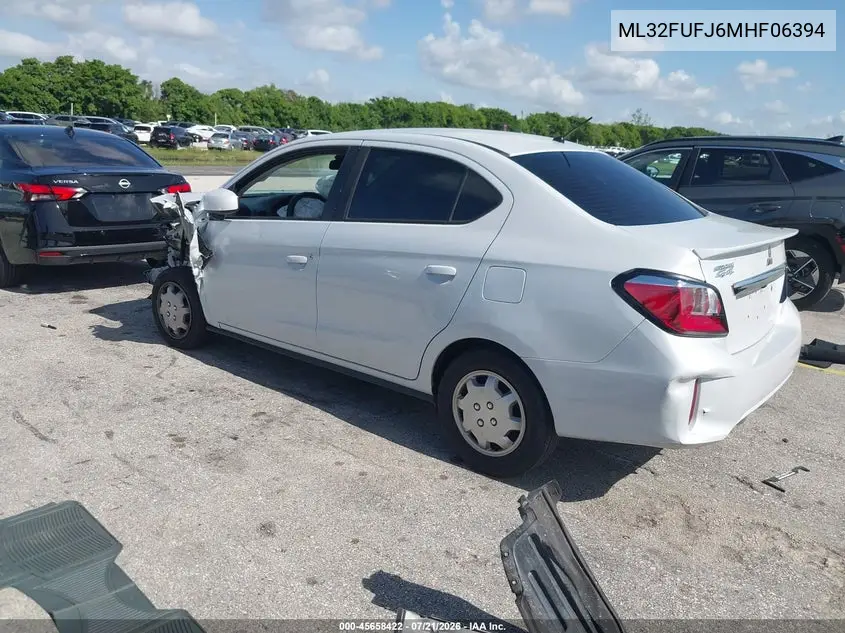 2021 Mitsubishi Mirage G4 Es VIN: ML32FUFJ6MHF06394 Lot: 45658422