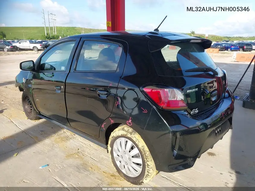 2022 Mitsubishi Mirage Es/Le VIN: ML32AUHJ7NH005346 Lot: 45373569