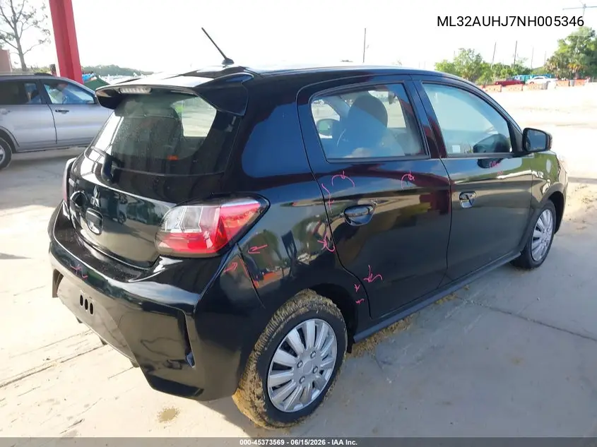 2022 Mitsubishi Mirage Es/Le VIN: ML32AUHJ7NH005346 Lot: 45373569