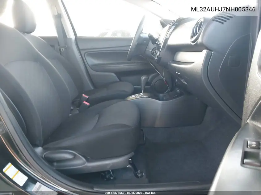 2022 Mitsubishi Mirage Es/Le VIN: ML32AUHJ7NH005346 Lot: 45373569