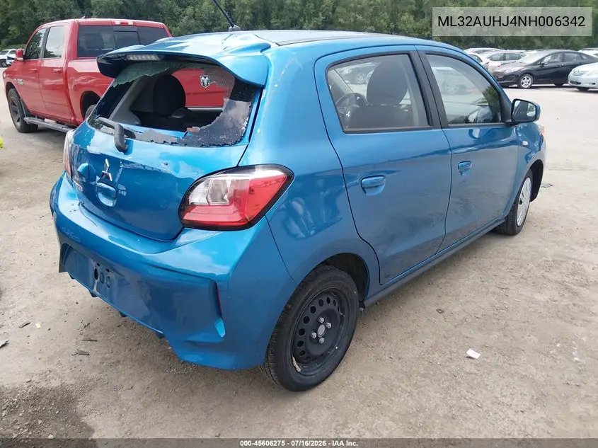 2022 Mitsubishi Mirage Es/Le VIN: ML32AUHJ4NH006342 Lot: 45606275