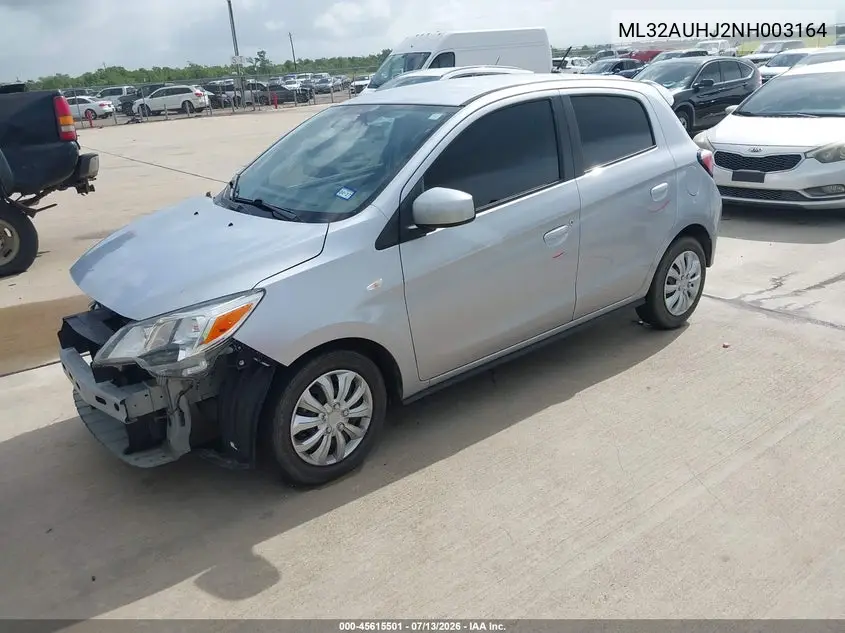 2022 Mitsubishi Mirage Es/Le VIN: ML32AUHJ2NH003164 Lot: 45615501