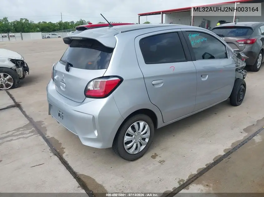 2022 Mitsubishi Mirage Es/Le VIN: ML32AUHJ2NH003164 Lot: 45615501