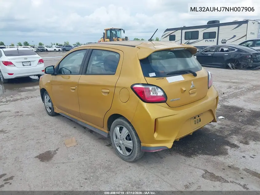2022 Mitsubishi Mirage Es/Le VIN: ML32AUHJ7NH007906 Lot: 45618719