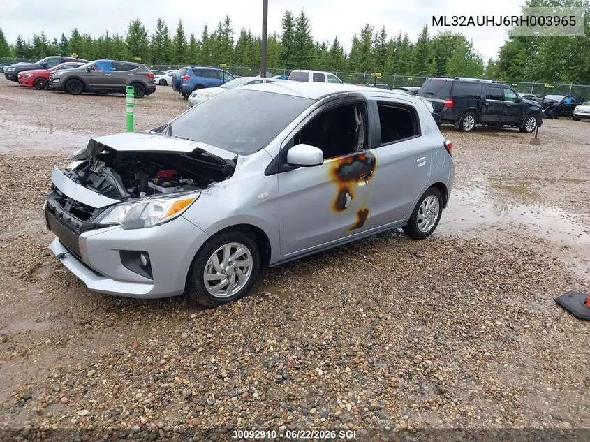 2024 Mitsubishi Mirage Es/Le VIN: ML32AUHJ6RH003965 Lot: 30092910