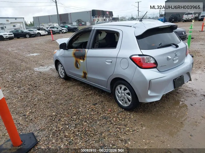2024 Mitsubishi Mirage Es/Le VIN: ML32AUHJ6RH003965 Lot: 30092910