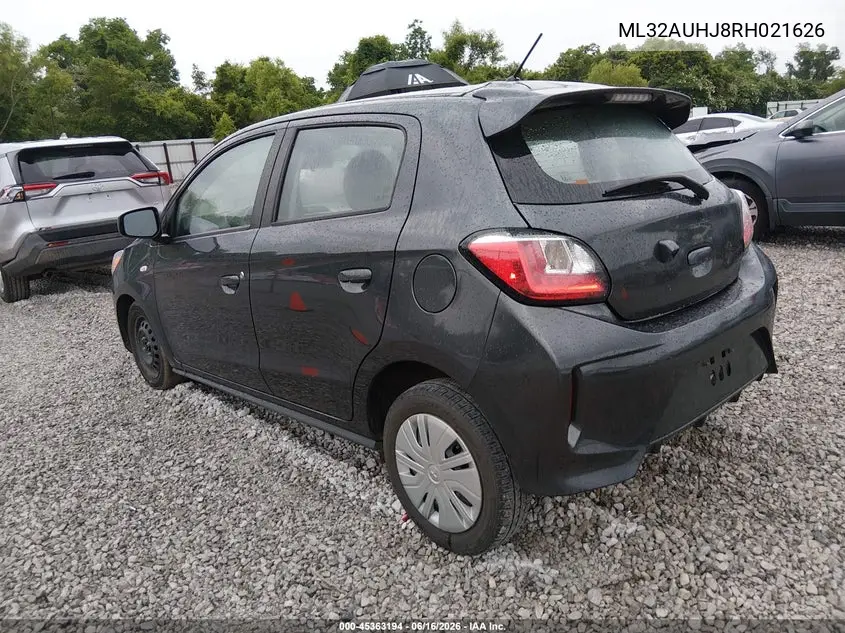 2024 Mitsubishi Mirage Es/Le VIN: ML32AUHJ8RH021626 Lot: 45363194