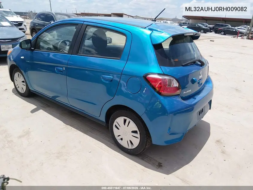 2024 Mitsubishi Mirage Es/Le VIN: ML32AUHJ0RH009082 Lot: 45511647