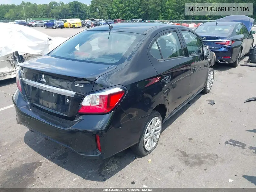 2024 Mitsubishi Mirage G4 Le VIN: ML32FUFJ6RHF01106 Lot: 45578035