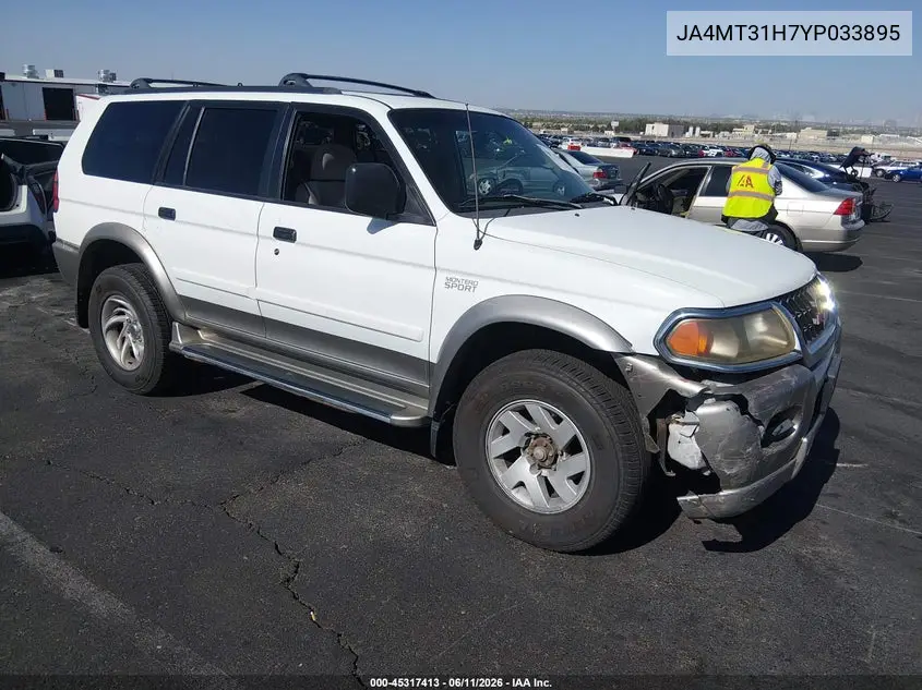 2000 Mitsubishi Montero Sport Ls/Xls VIN: JA4MT31H7YP033895 Lot: 45317413