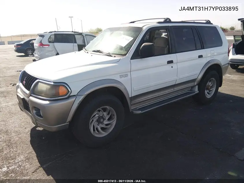2000 Mitsubishi Montero Sport Ls/Xls VIN: JA4MT31H7YP033895 Lot: 45317413
