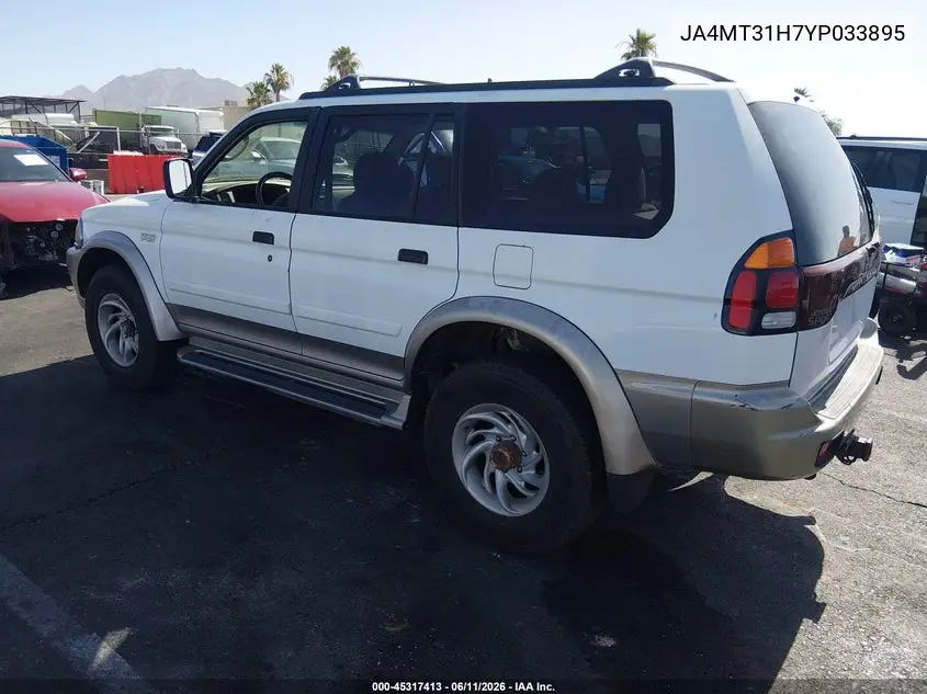 2000 Mitsubishi Montero Sport Ls/Xls VIN: JA4MT31H7YP033895 Lot: 45317413
