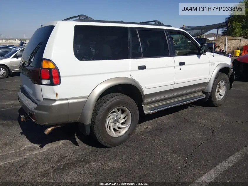 2000 Mitsubishi Montero Sport Ls/Xls VIN: JA4MT31H7YP033895 Lot: 45317413