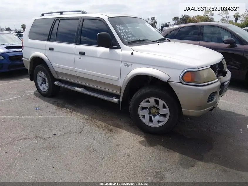 2002 Mitsubishi Montero Sport Xls VIN: JA4LS31R52J034321 Lot: 45386411
