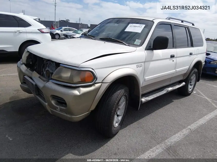 2002 Mitsubishi Montero Sport Xls VIN: JA4LS31R52J034321 Lot: 45386411