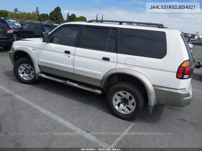 2002 Mitsubishi Montero Sport Xls VIN: JA4LS31R52J034321 Lot: 45386411