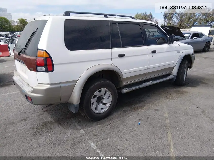 2002 Mitsubishi Montero Sport Xls VIN: JA4LS31R52J034321 Lot: 45386411